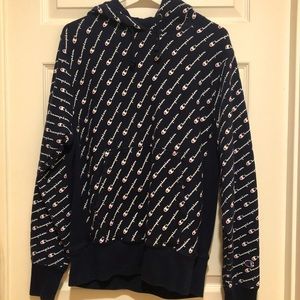 Champion Navy Blue All Over Logo Hoodie